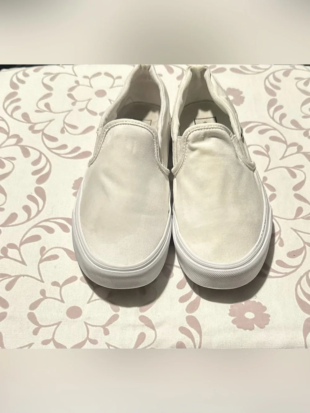 Vans Classic Slip-On Canvas Sneakers in White size 9